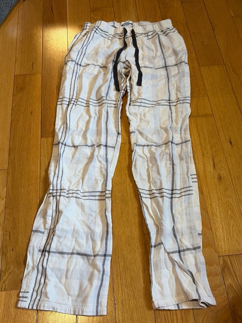 womens White Plaid Lounge Pants with Drawstring